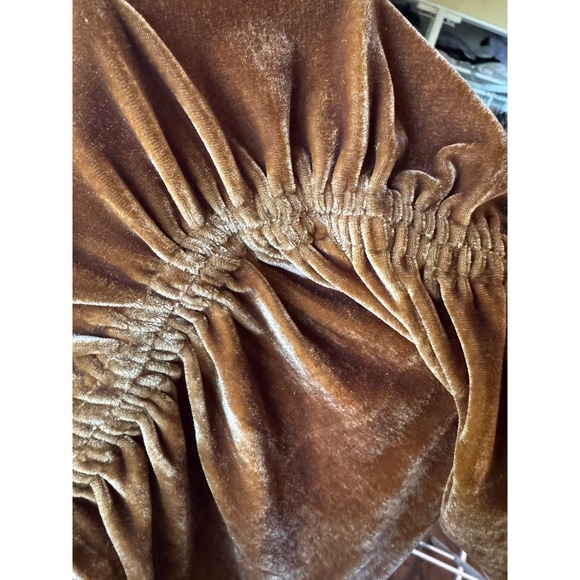 BB Dakota Velvet Top‎ Ruched Long Sleeve Party Blouse Brown Size M - Picture 2 of 3